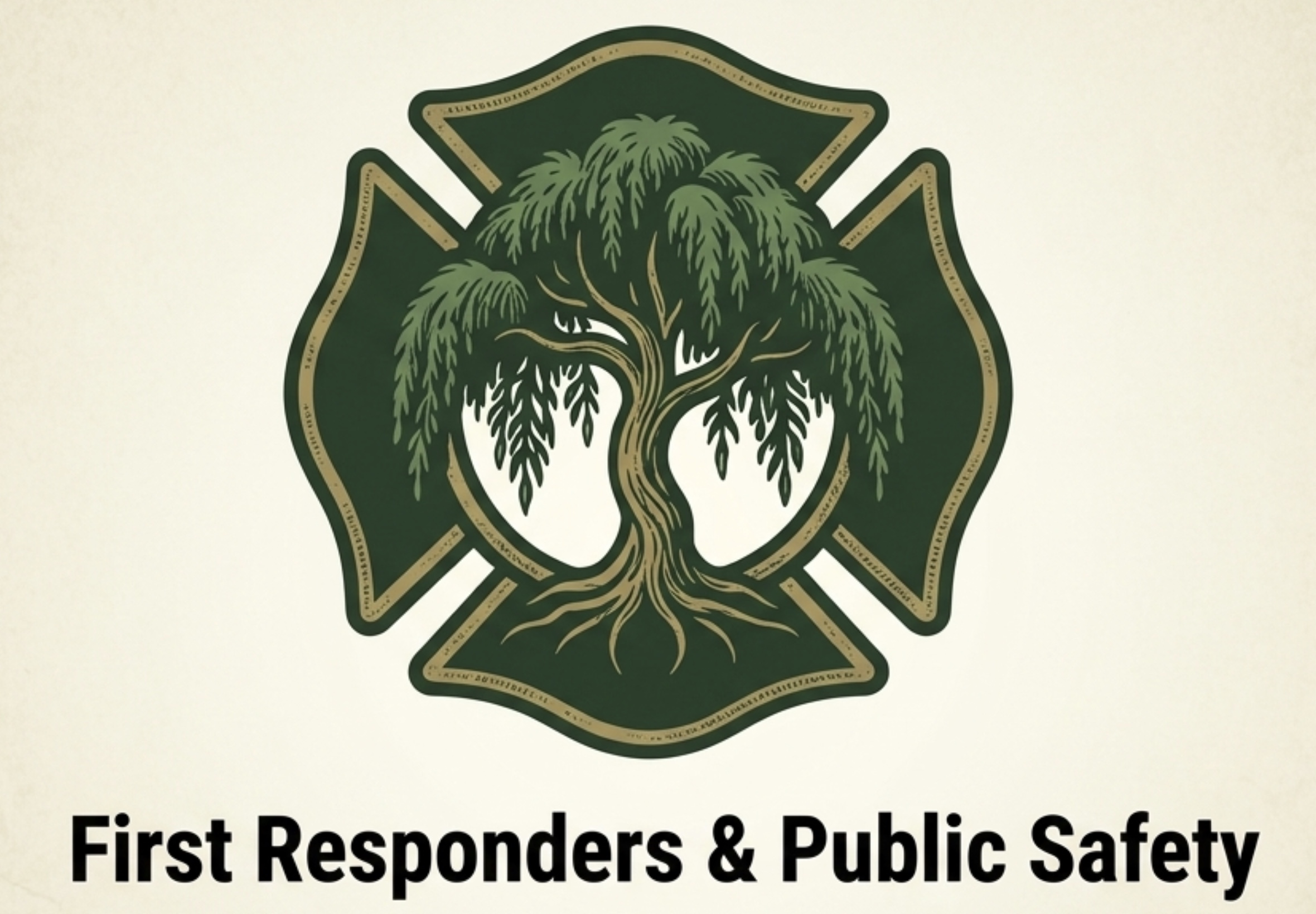 Single-color etched emblem representing first responder, EMS, and veteran therapy services offered by Weeping Pines Integrated Wellness.