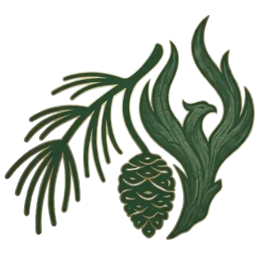 Weeping Pines Integrated Wellness, LLC logo featuring a green pinecone and a phoenix, representing resilience and mental health counseling in Amarillo, TX. Artwork by: Kyle D McCall