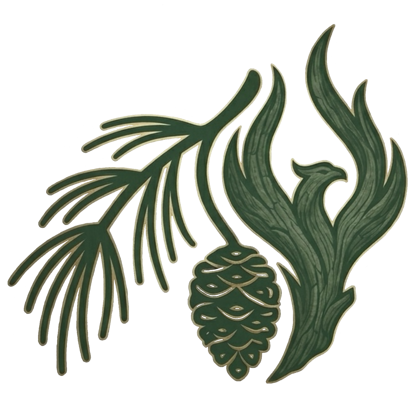 Weeping Pines Integrated Wellness, LLC logo featuring a green pinecone and a phoenix, representing resilience and mental health counseling in Amarillo, TX.