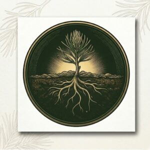 An etched illustrative icon featuring a vibrant Weeping Pine sprout emerging from stable soil, with its first delicate needles unfolding. Its taproot is visibly extending downward, anchoring it.
