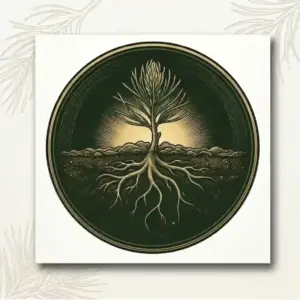 An etched illustrative icon featuring a vibrant Weeping Pine sprout emerging from stable soil, with its first delicate needles unfolding. Its taproot is visibly extending downward, anchoring it.